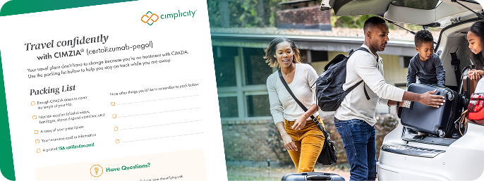 Traveling with CIMZIA® (certolizumab pegol) worksheet example