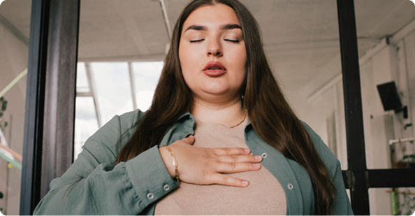 Woman using 5-5-5 breathing technique
